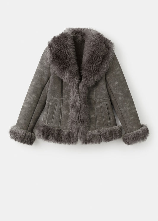 Suede-effect faux fur jacket