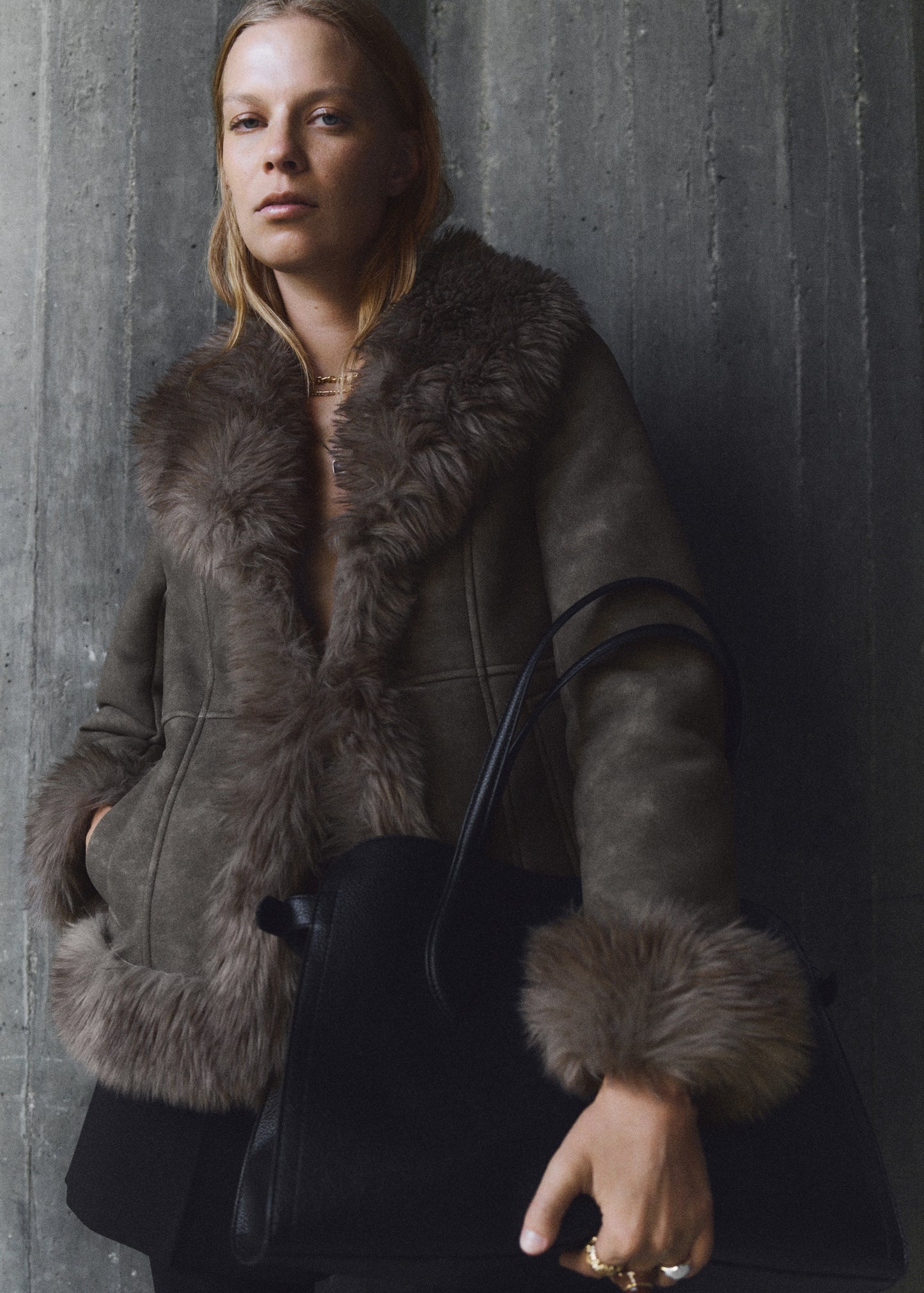 Suede-effect faux fur jacket