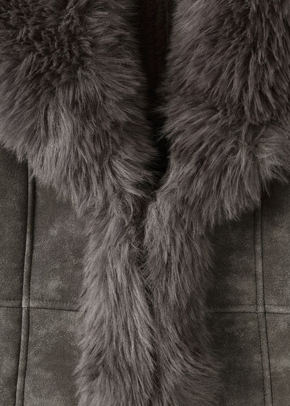 Suede-effect faux fur jacket