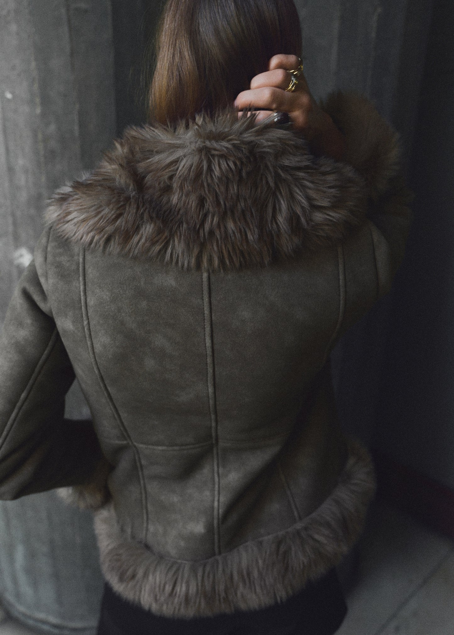 Suede-effect faux fur jacket