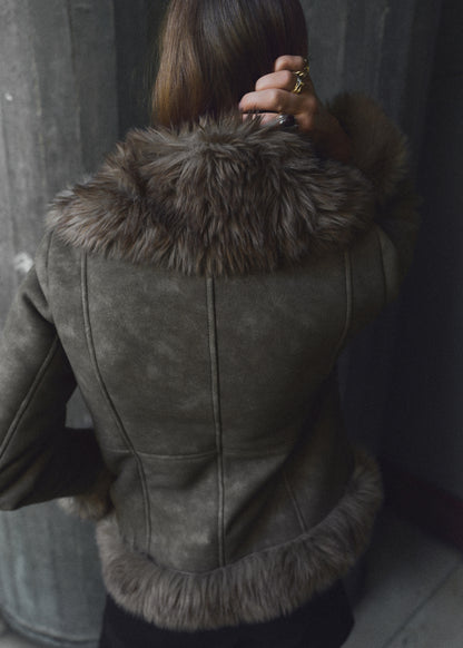 Suede-effect faux fur jacket
