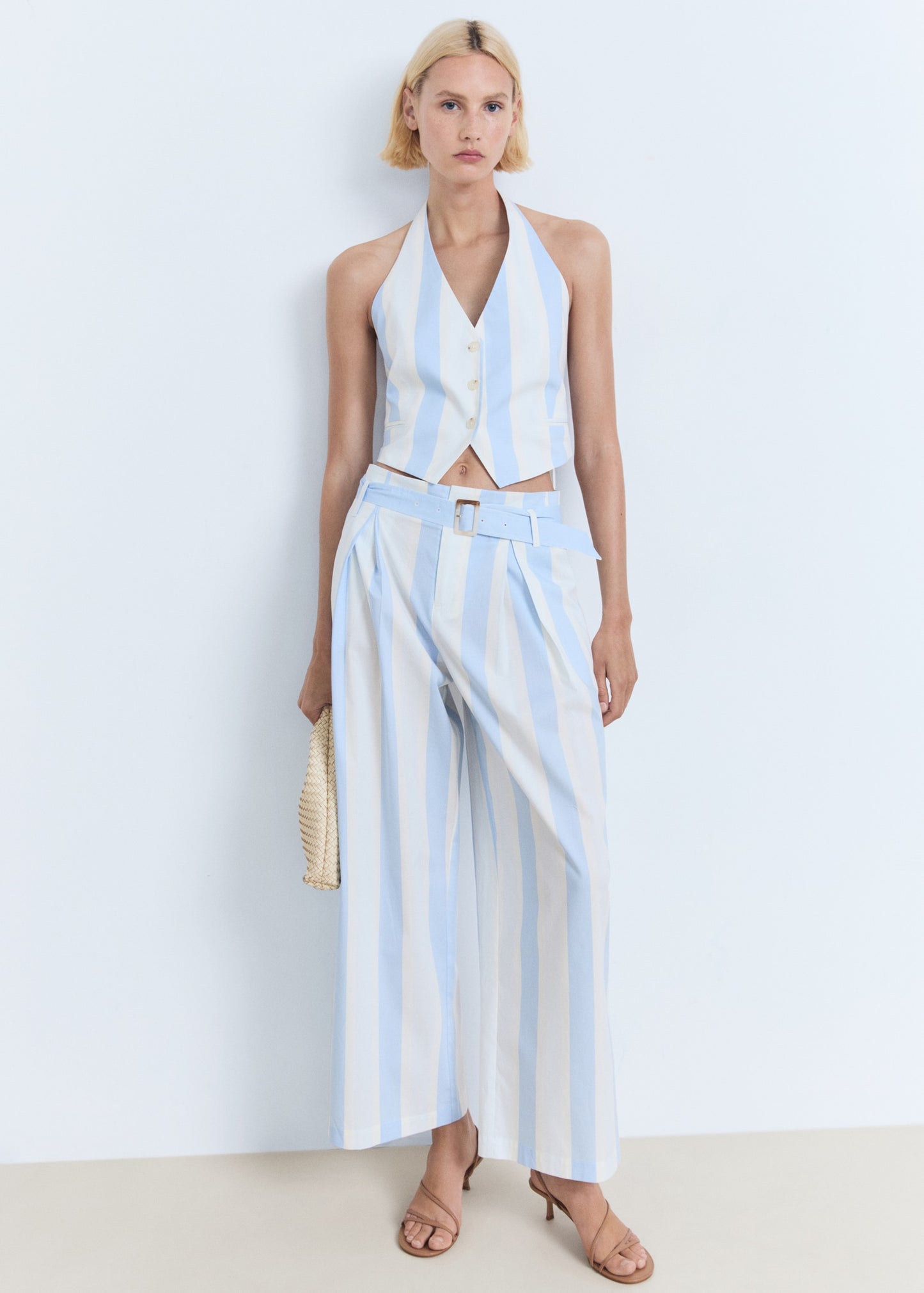 Striped culotte trousers with belt