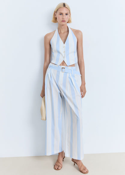 Striped culotte trousers with belt