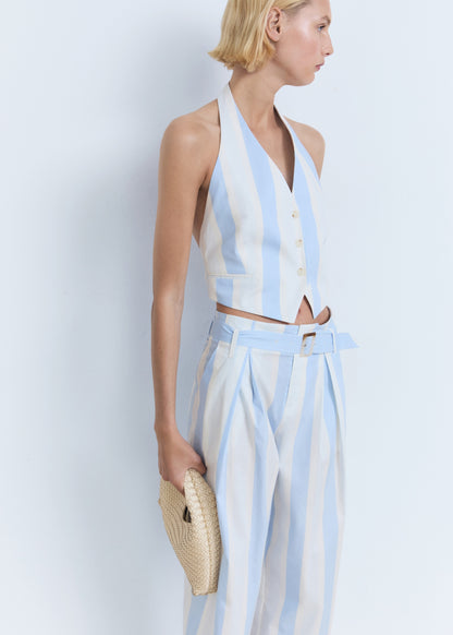 Striped culotte trousers with belt