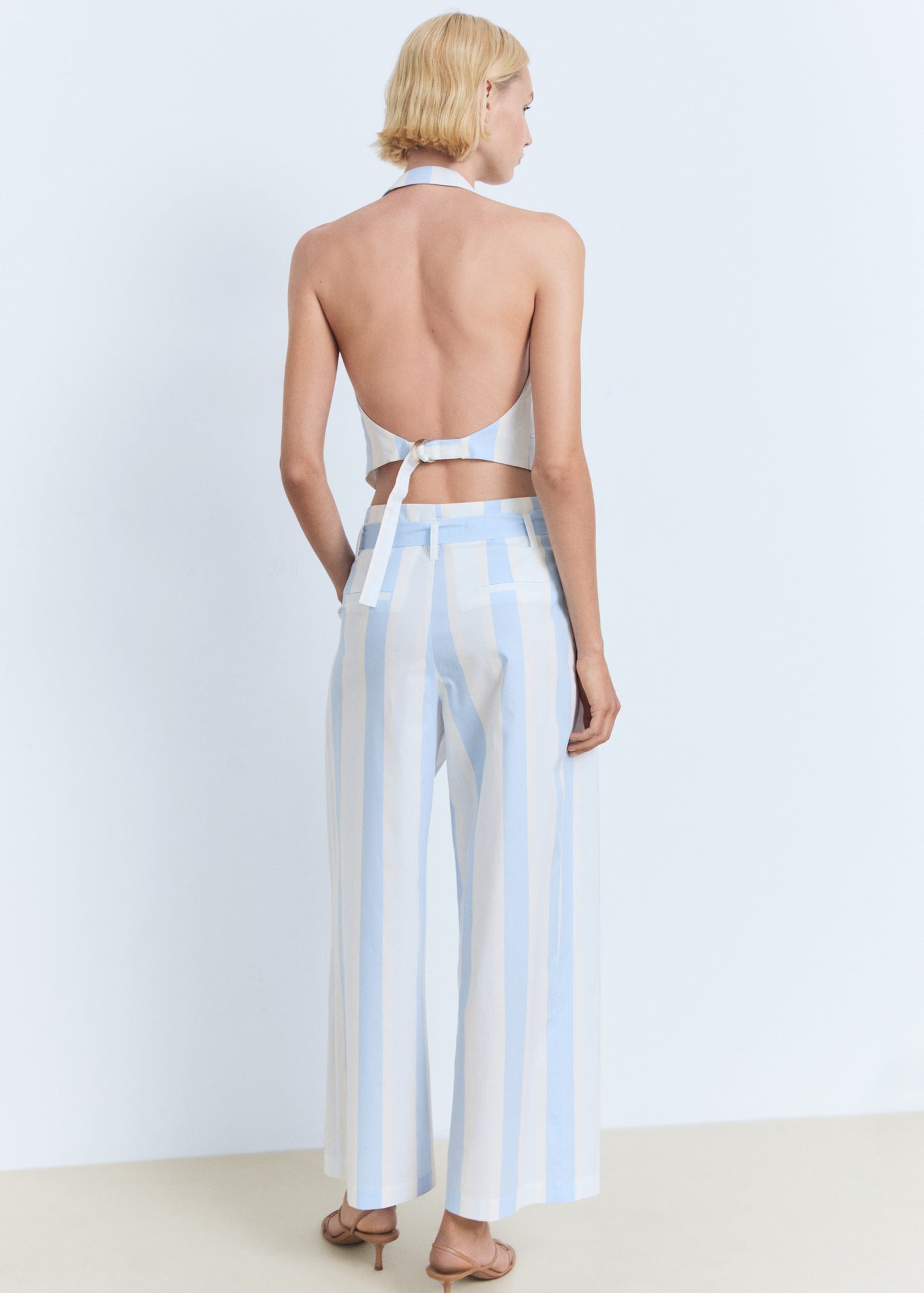 Striped culotte trousers with belt