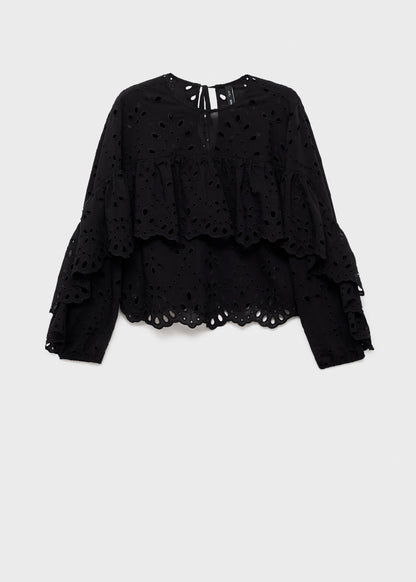 Blouse with embroidered eyelet ruffles