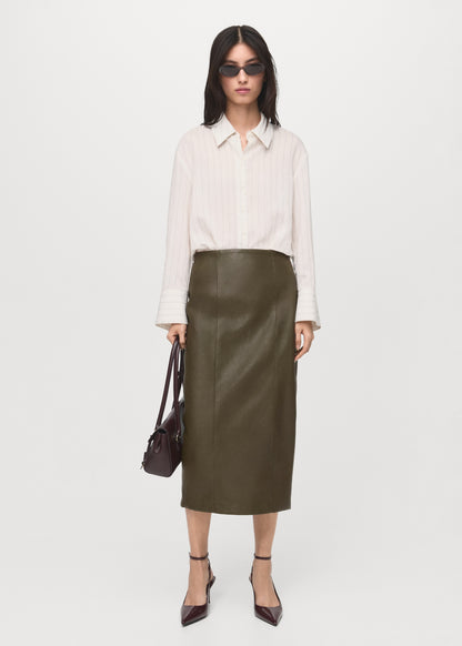 Faux-leather pencil skirt