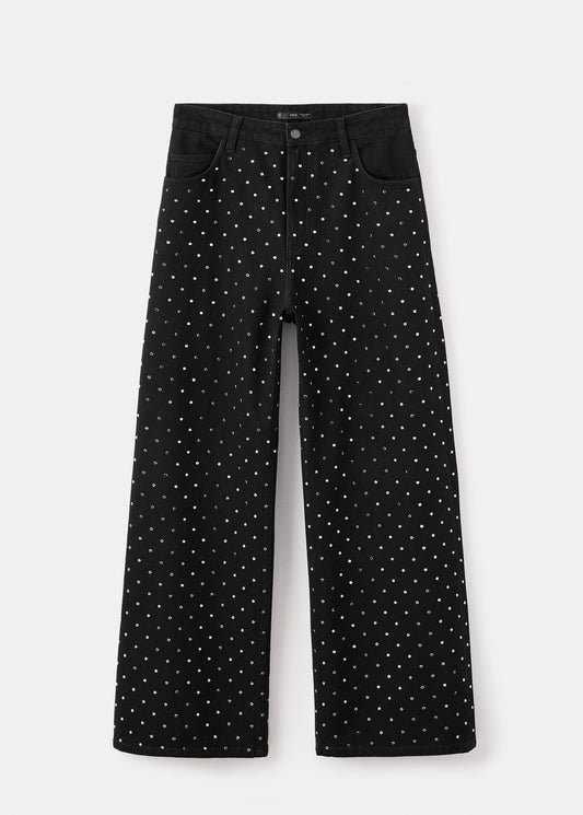 Wide-leg jeans with rhinestones