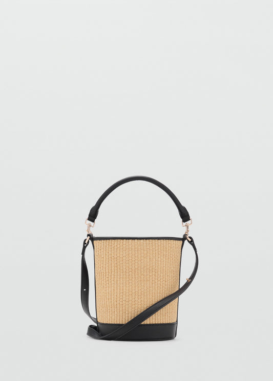 Small raffia-effect bucket bag