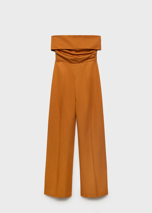 Linen blend strapless jumpsuit