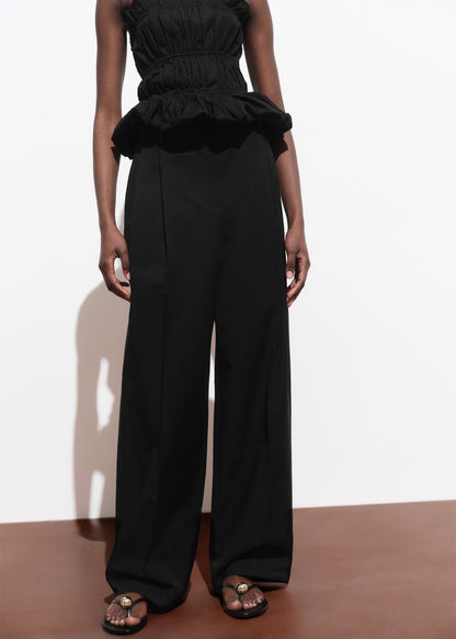 Straight-leg cotton pleated trousers