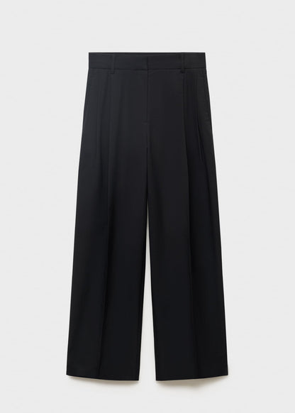 Straight-leg cotton pleated trousers