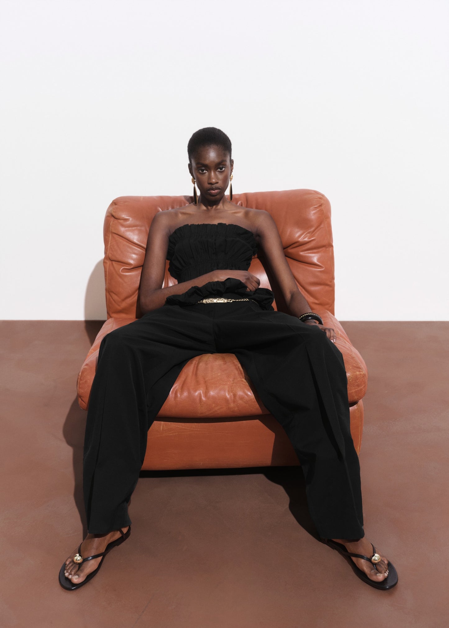 Straight-leg cotton pleated trousers