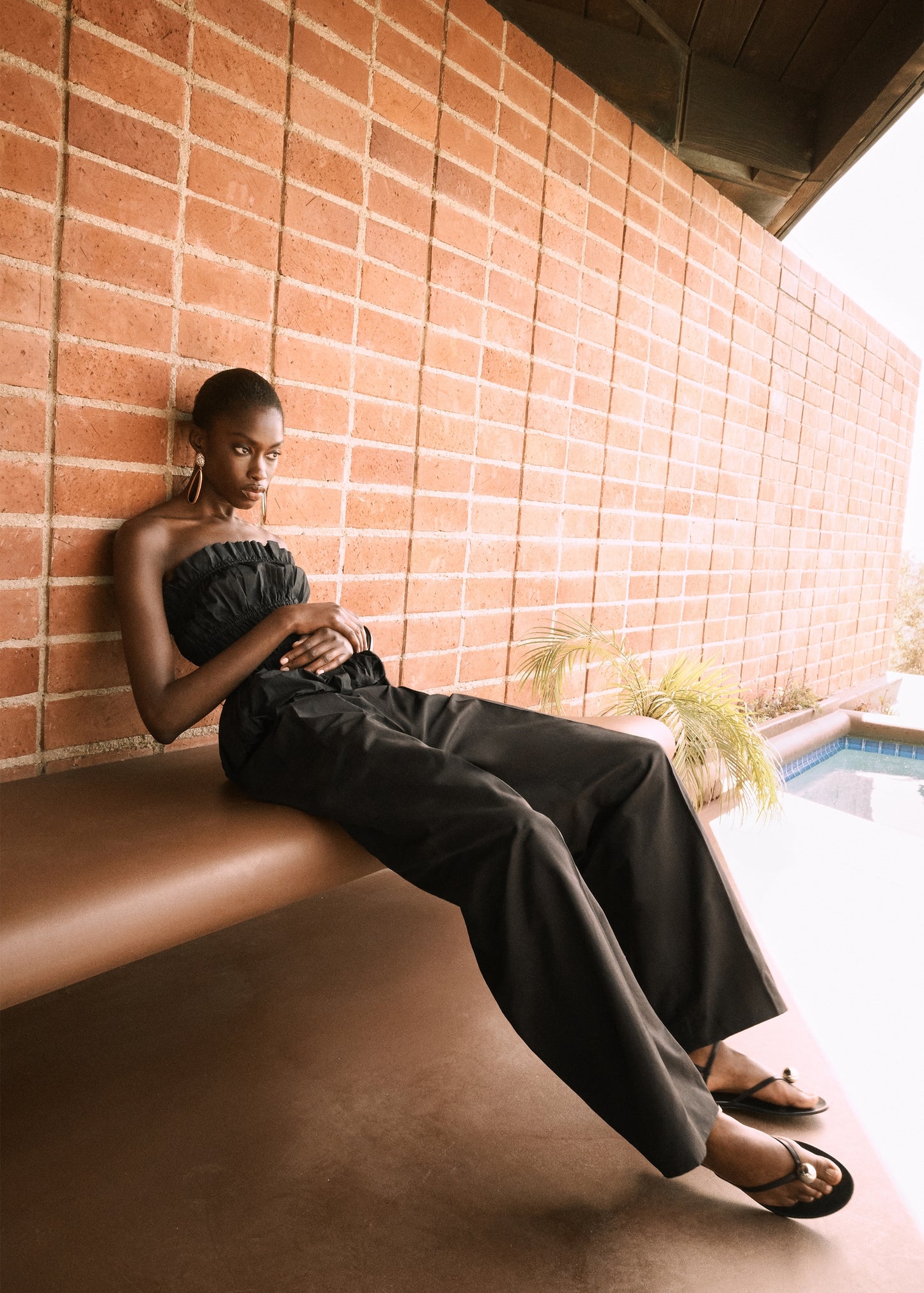Straight-leg cotton pleated trousers