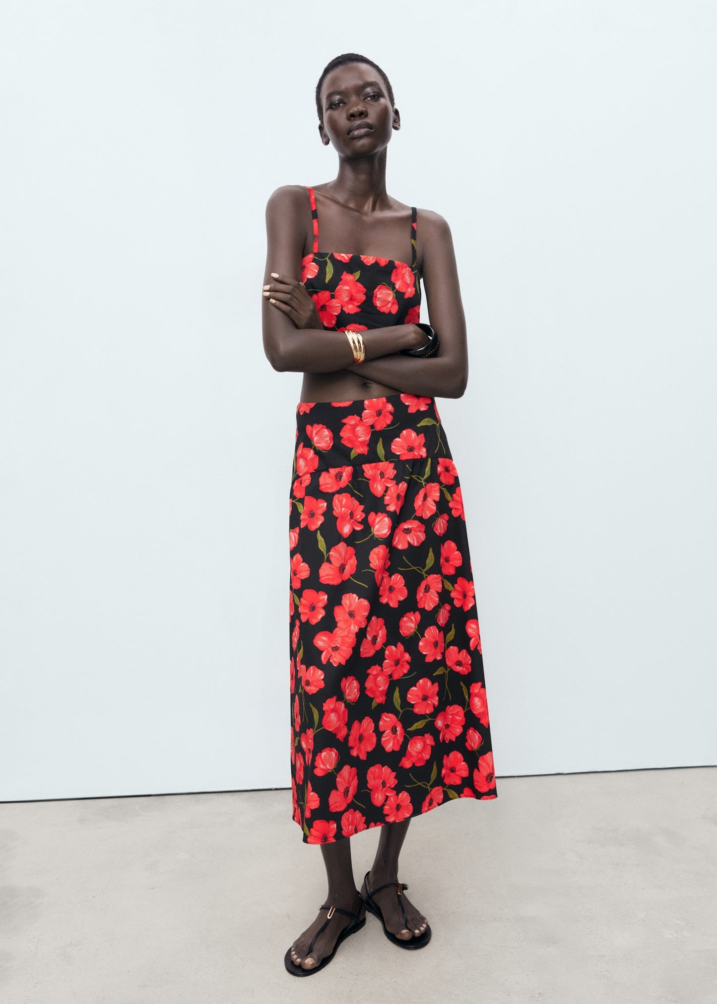 Floral-print flared skirt