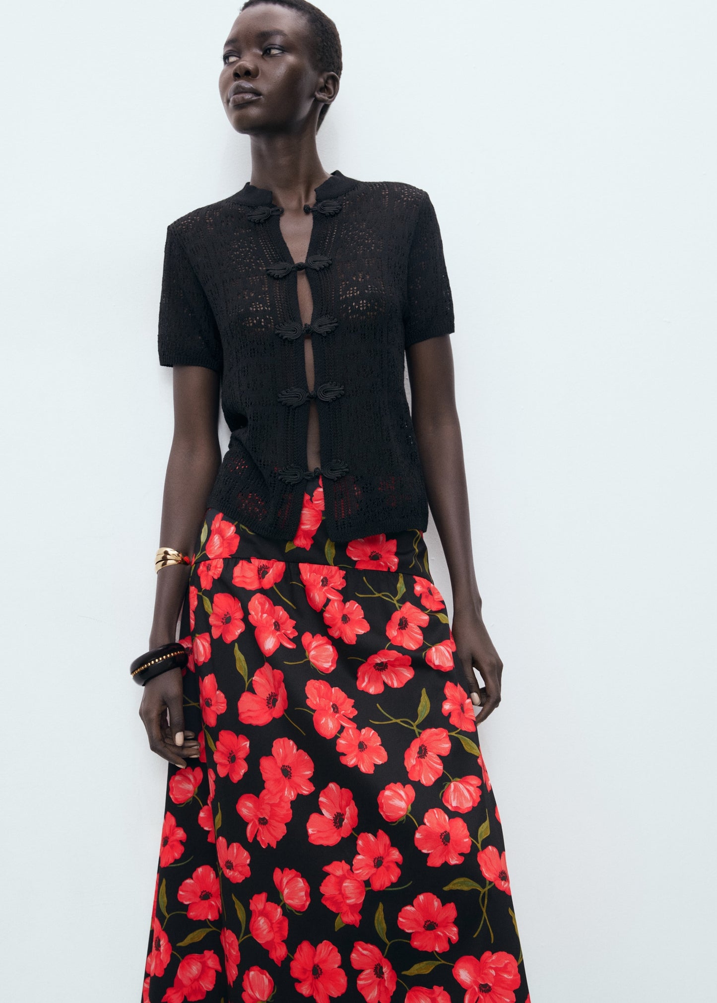 Floral-print flared skirt