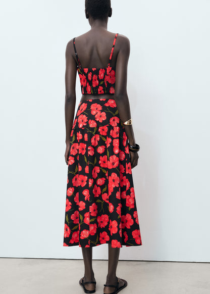 Floral-print flared skirt