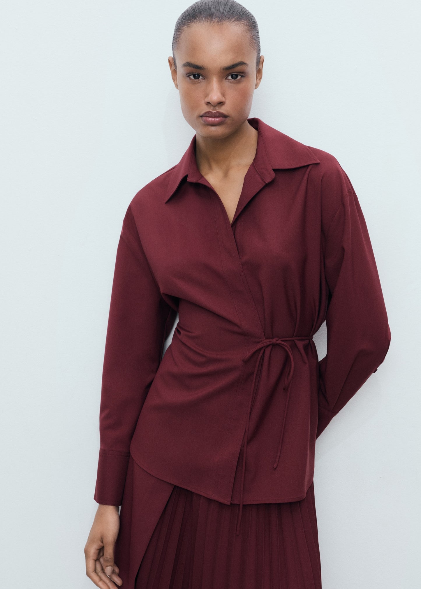 Wrap shirt with bow