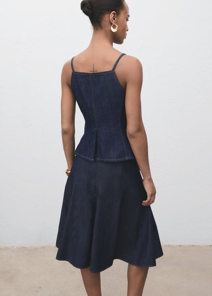 Pleated denim skirt