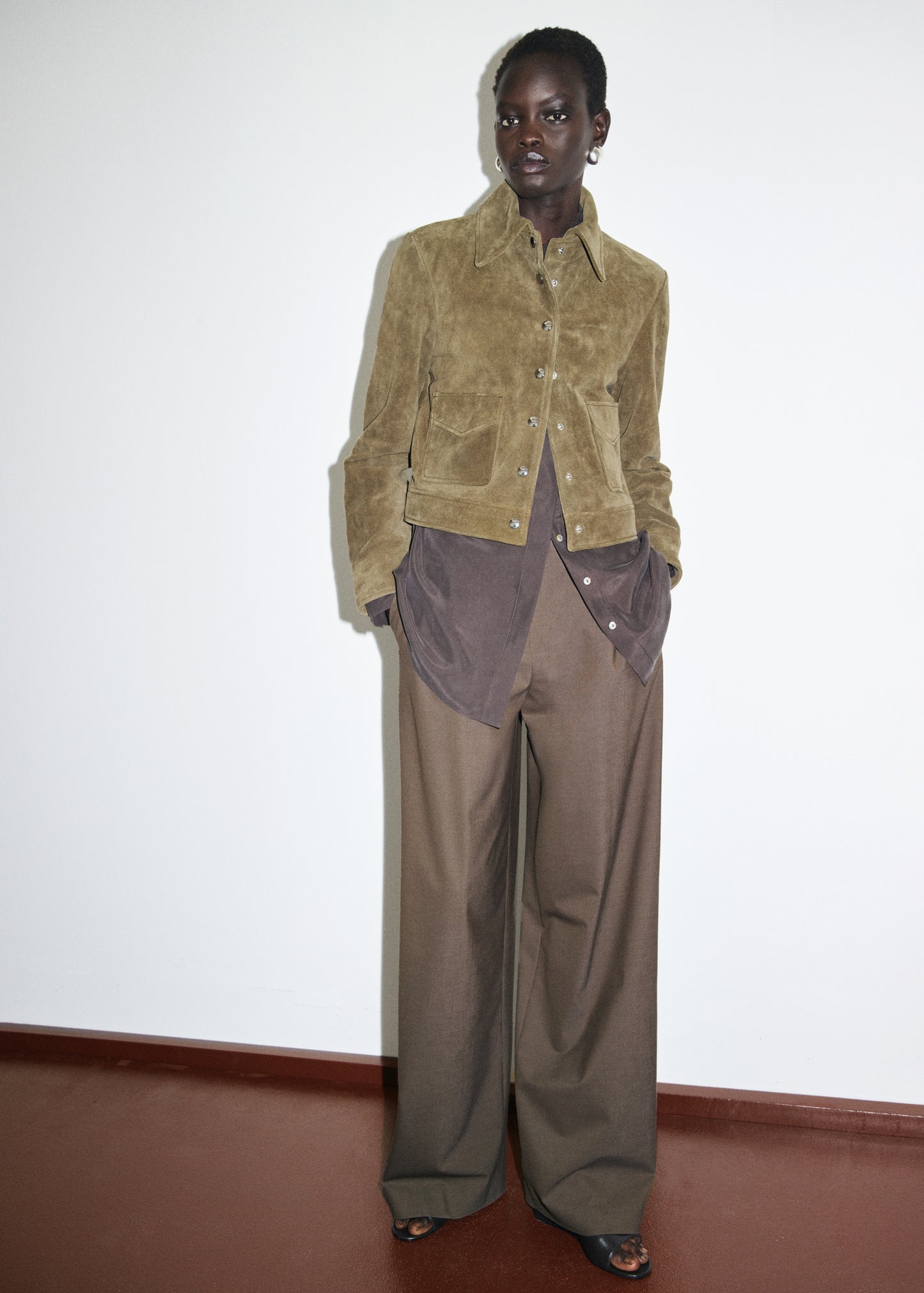 Suede leather jacket with buttons