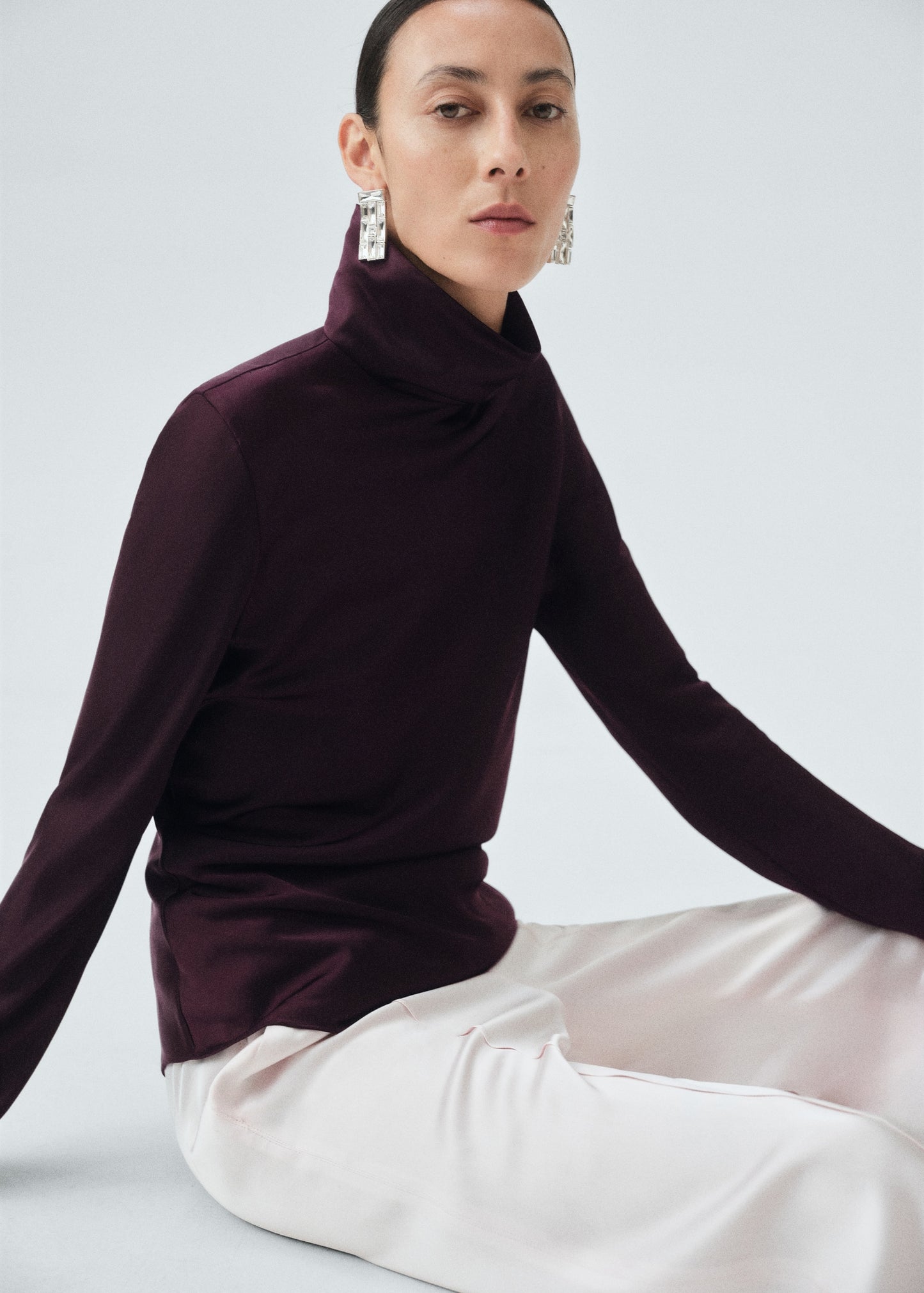High collar satin blouse