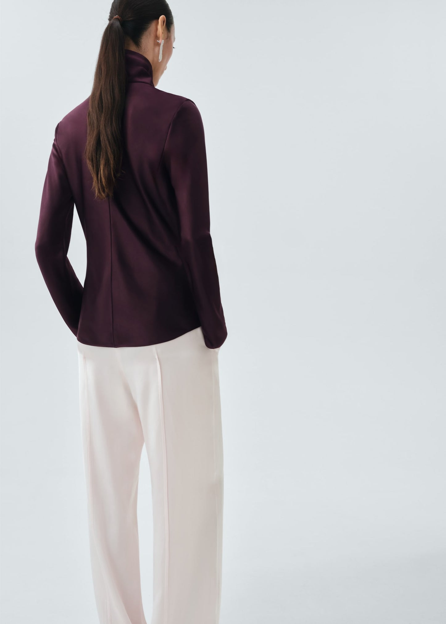 High collar satin blouse