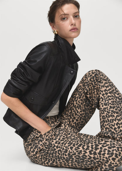 Leopard-print straight jeans