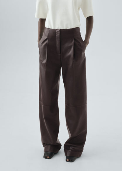 100% leather straight-leg trousers