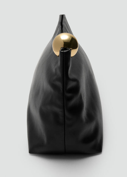 Leather clutch bag with metallic detail