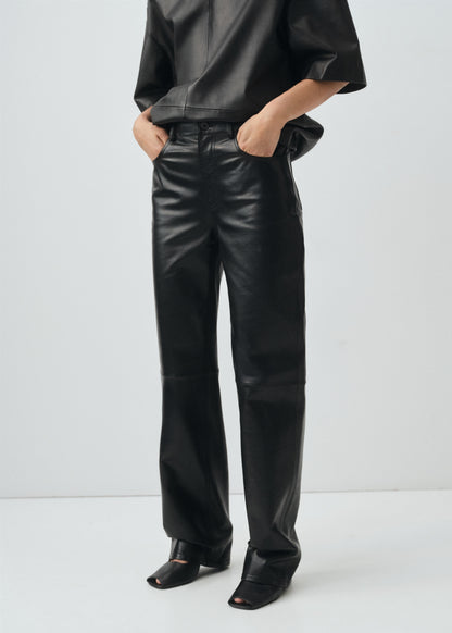 100% leather straight-leg trousers