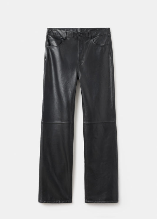 100% leather straight-leg trousers
