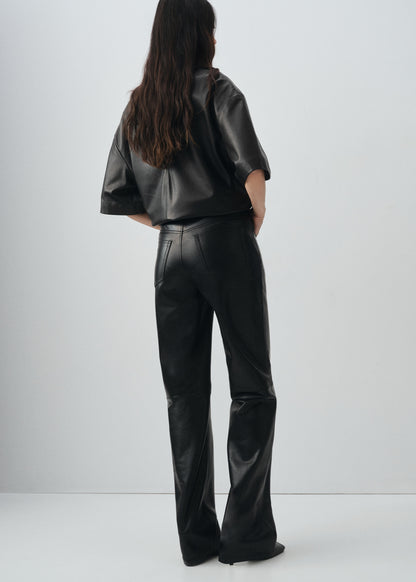 100% leather straight-leg trousers
