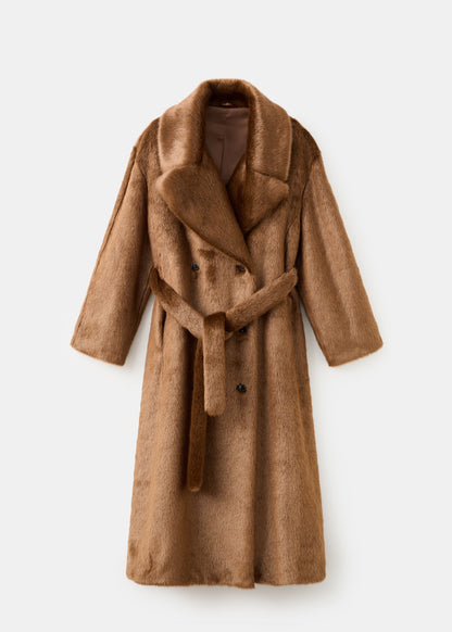 Fur-effect coat with belt