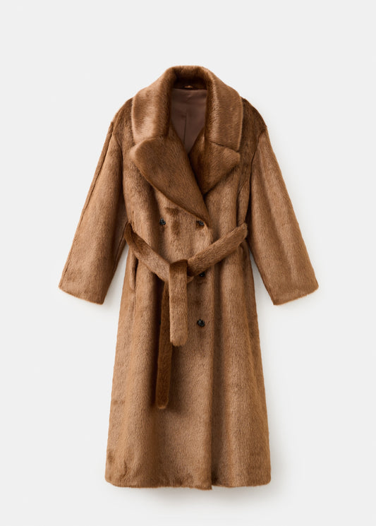 Fur-effect coat with belt