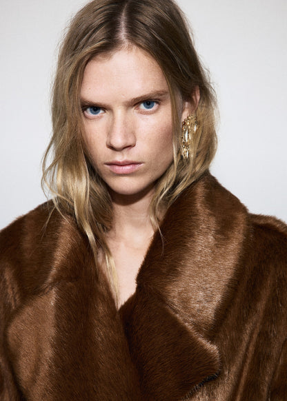 Fur-effect coat with belt