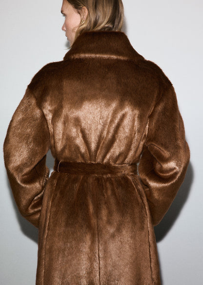 Fur-effect coat with belt