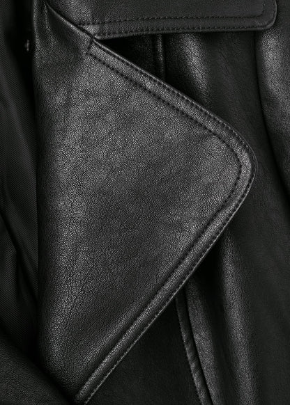 Leather-effect coat with fur collar