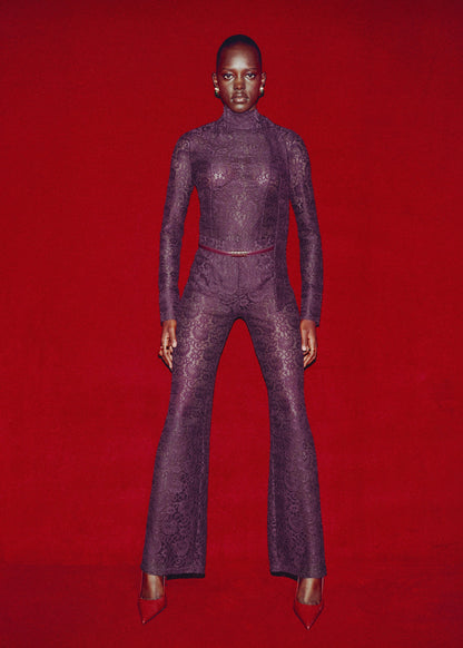 Straight-fit lace trousers