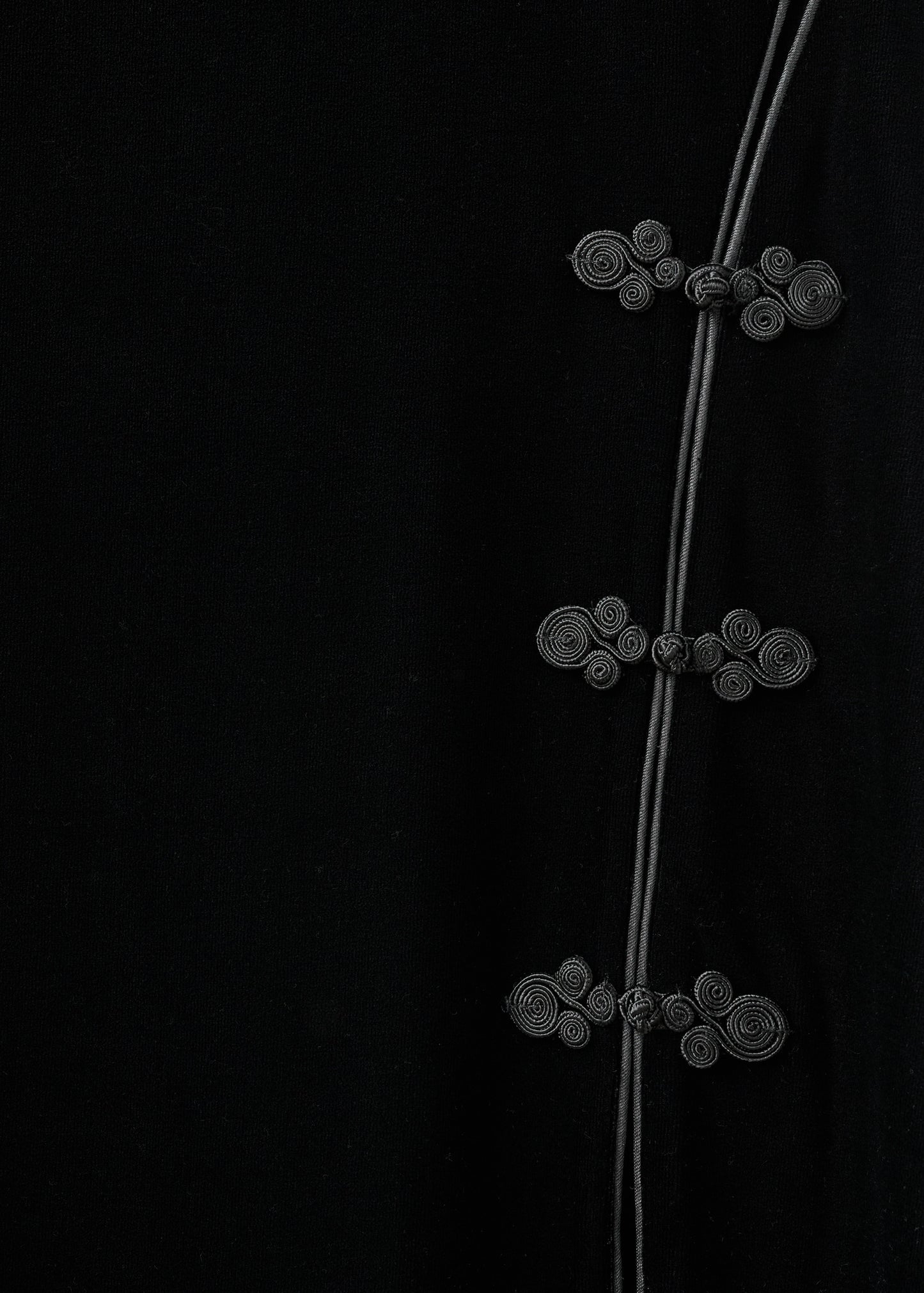 Velvet dress with toggle fastenings and slit