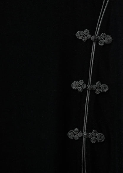 Velvet dress with toggle fastenings and slit