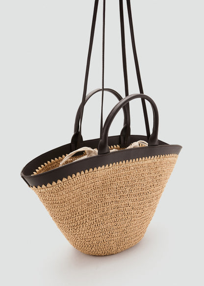 Large natural fibre bag with double handle