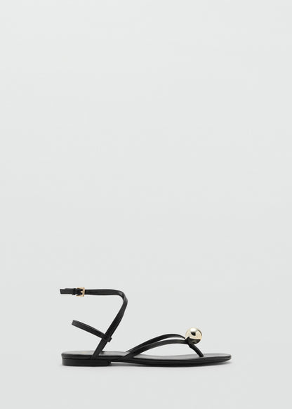Leather strap sandals with metallic detail