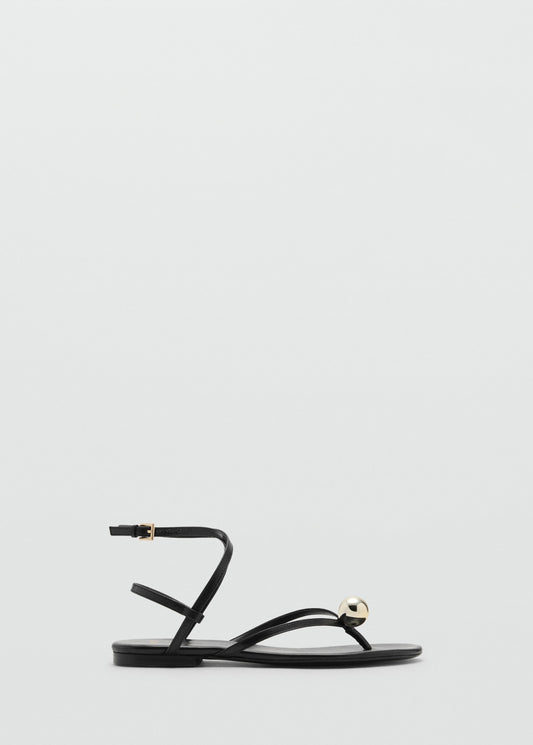 Leather strap sandals with metallic detail