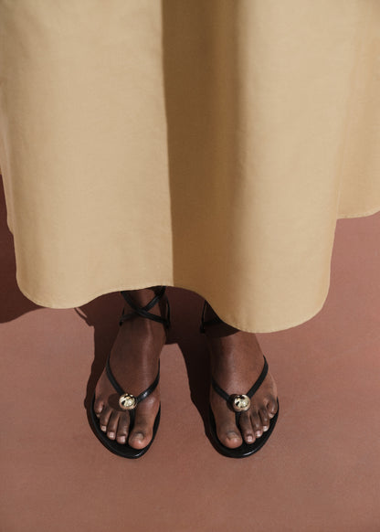 Leather strap sandals with metallic detail