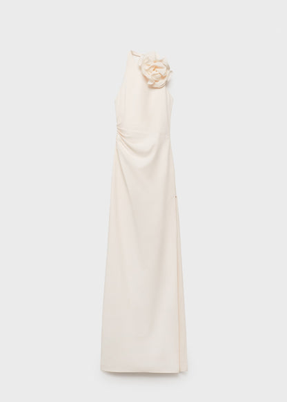 Draped halter-neck dress with flower motif