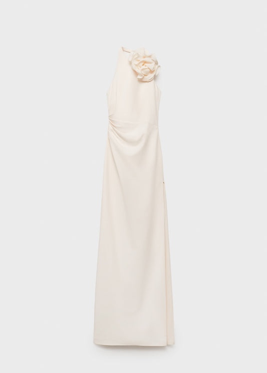 Draped halter-neck dress with flower motif