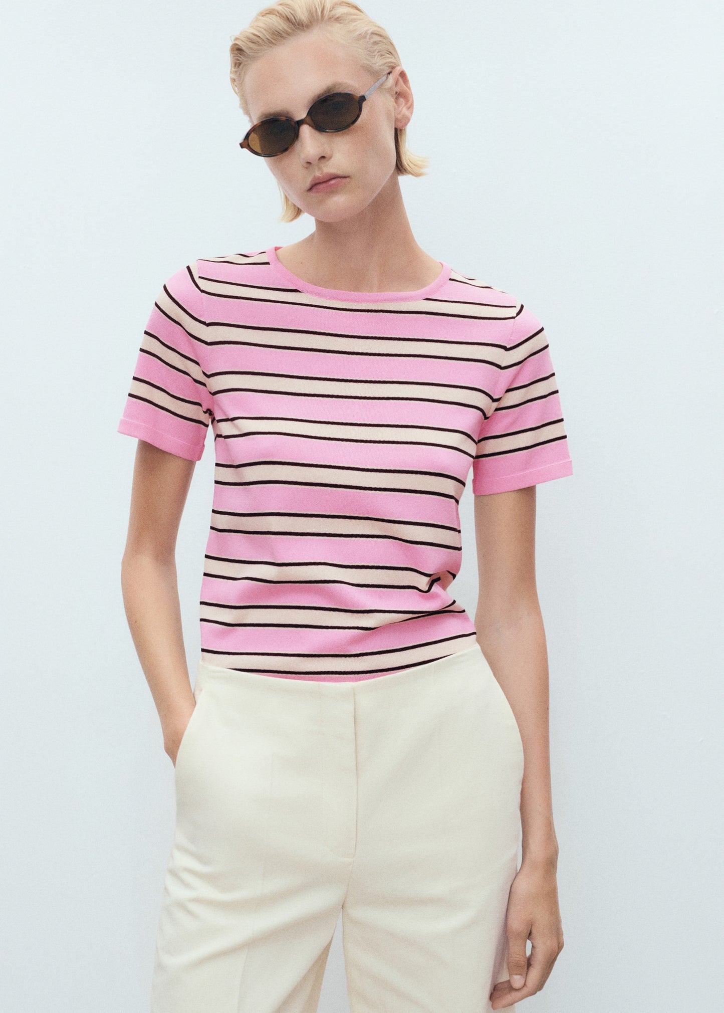 Short-sleeved jersey with combined stripes
