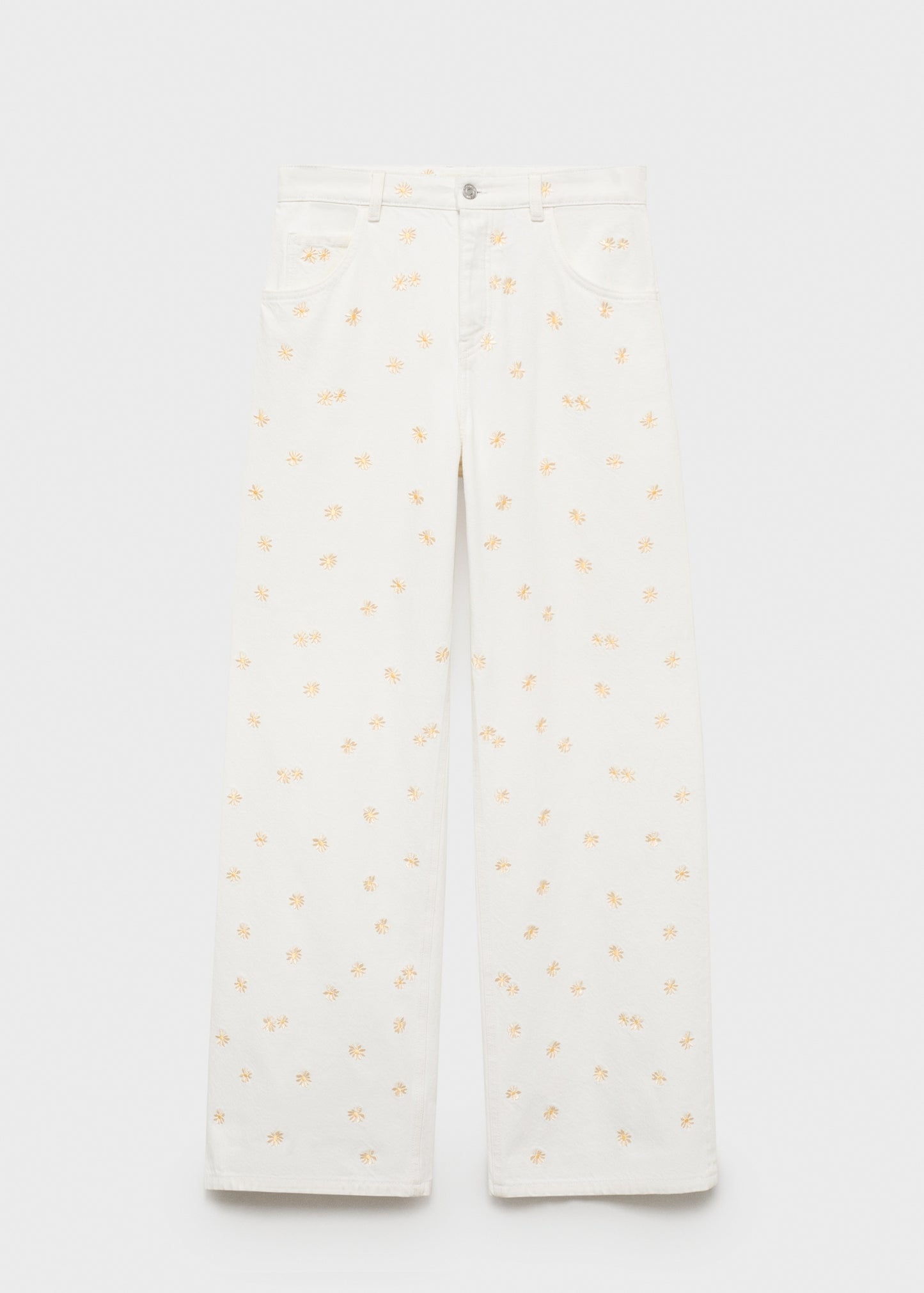 Flower-embroidered wide-leg jeans