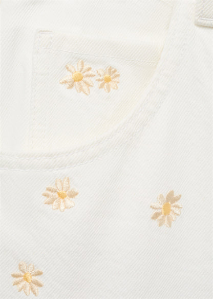 Flower-embroidered wide-leg jeans