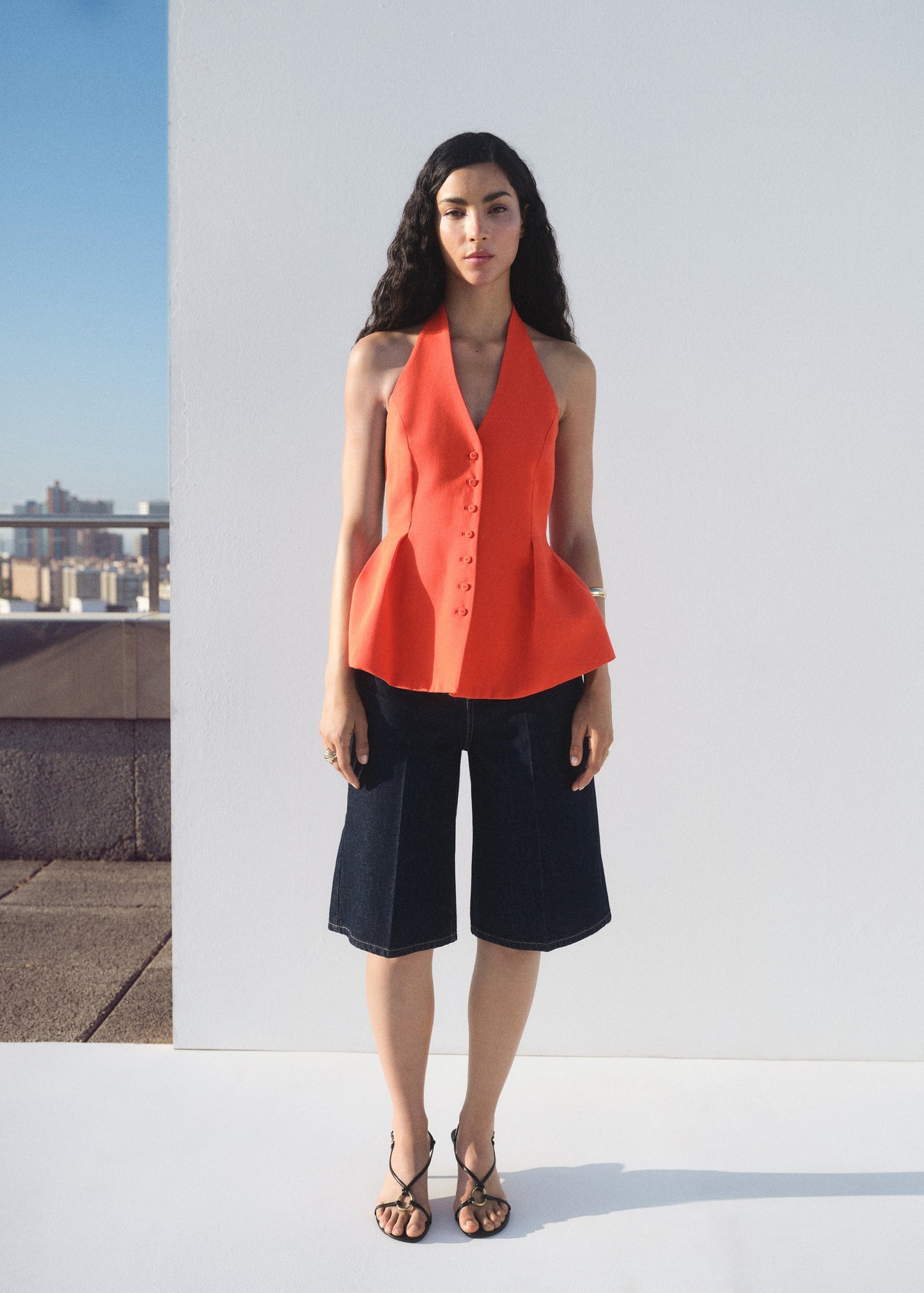 Halter-neck peplum waistcoat